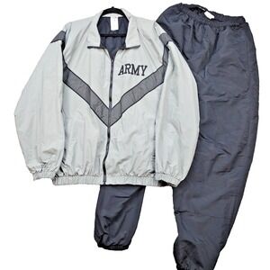 Y2K Army  Windbreaker Zip Jacket And Pants Set Large Long 90s Vintage Gray Black
